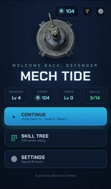 Mech Tide home screen