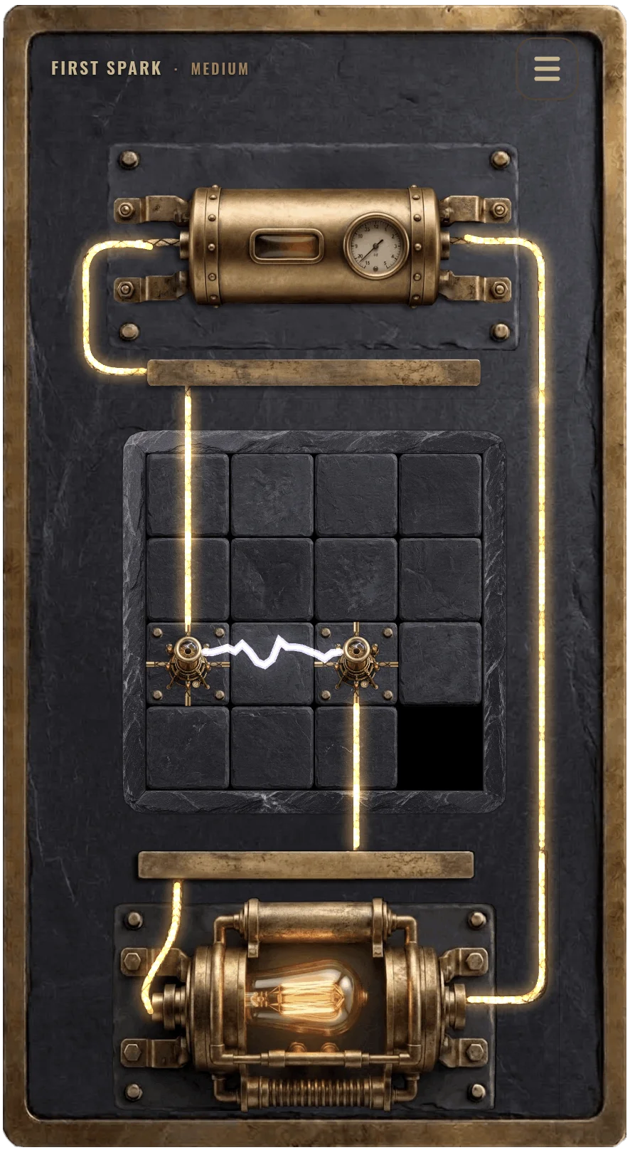 A solved Voltaic circuit, lit up